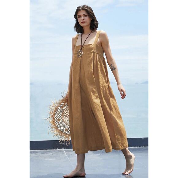 NEW Oversized Cotton Sleeveless Cotton Jumpsuit Adjustable Straps L Orange - Picture 11 of 12